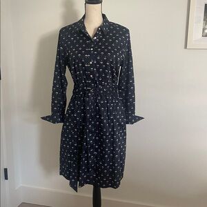 UNTUCKit Dark Blue Floral Long Sleeve Shirt Dress